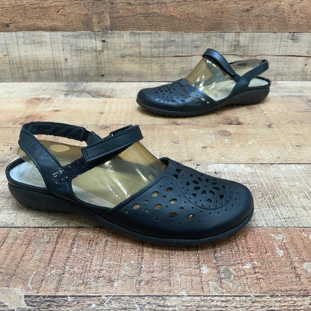 Naot Sandals Womens Size 10 41 Black Leather Slingback Wedge Comfort Shoes